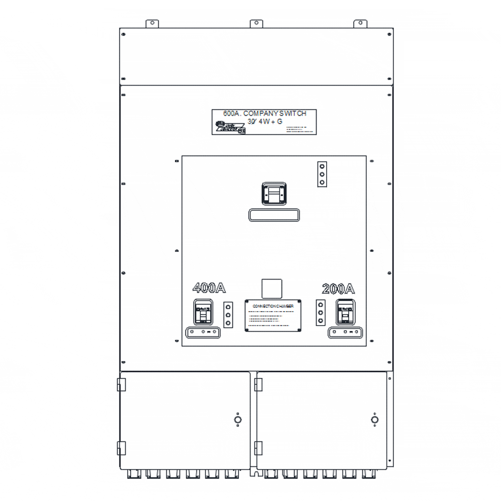 Multiple Breaker Company Switch with Main Breaker, Receptacles and Connection Chamber